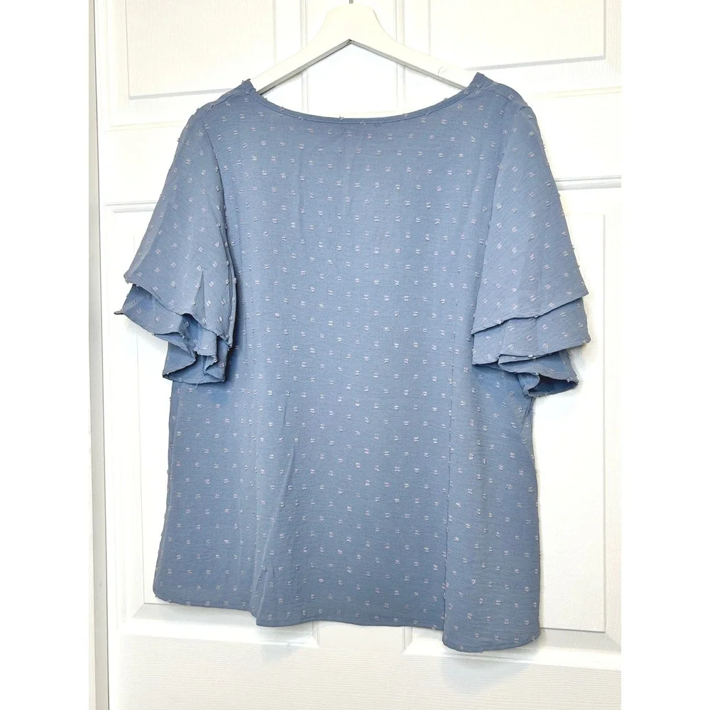 BloomChic NWT Blouse Swiss Dot‎ Tiered Ruffle Sleeves 12 Large Blue